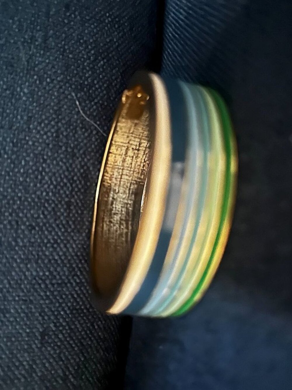 Striped Enamel Gold-Tone Hinged Bangle Bracelet, Costume Jewelry, Navy, Light Bl
